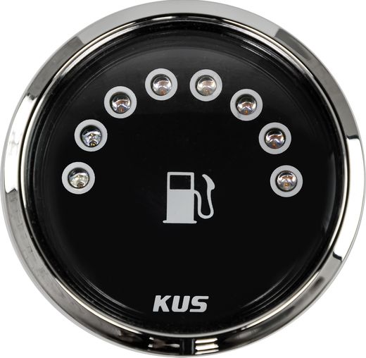 Указатель уровня топлива светодиодный, черный циферблат, нержавеющий ободок, д. 52 мм